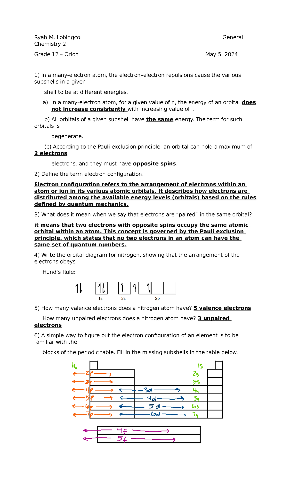 Chemistry 2 Grade 12: Electron Configuration & Periodic Trends Notes ...