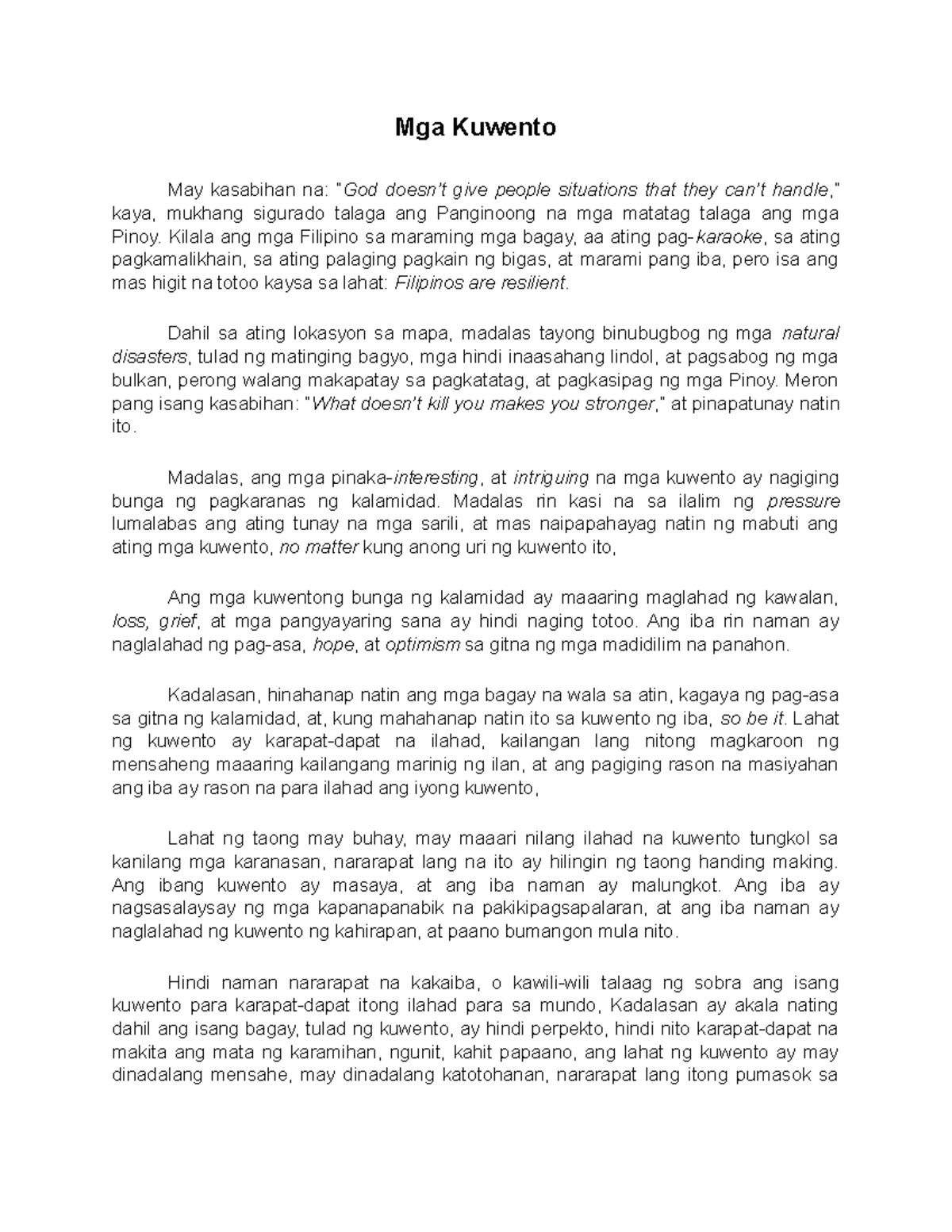 Mga Kuwento ng Katatagan ng mga Pilipino: Isang Pagsusuri sa Resilience ...