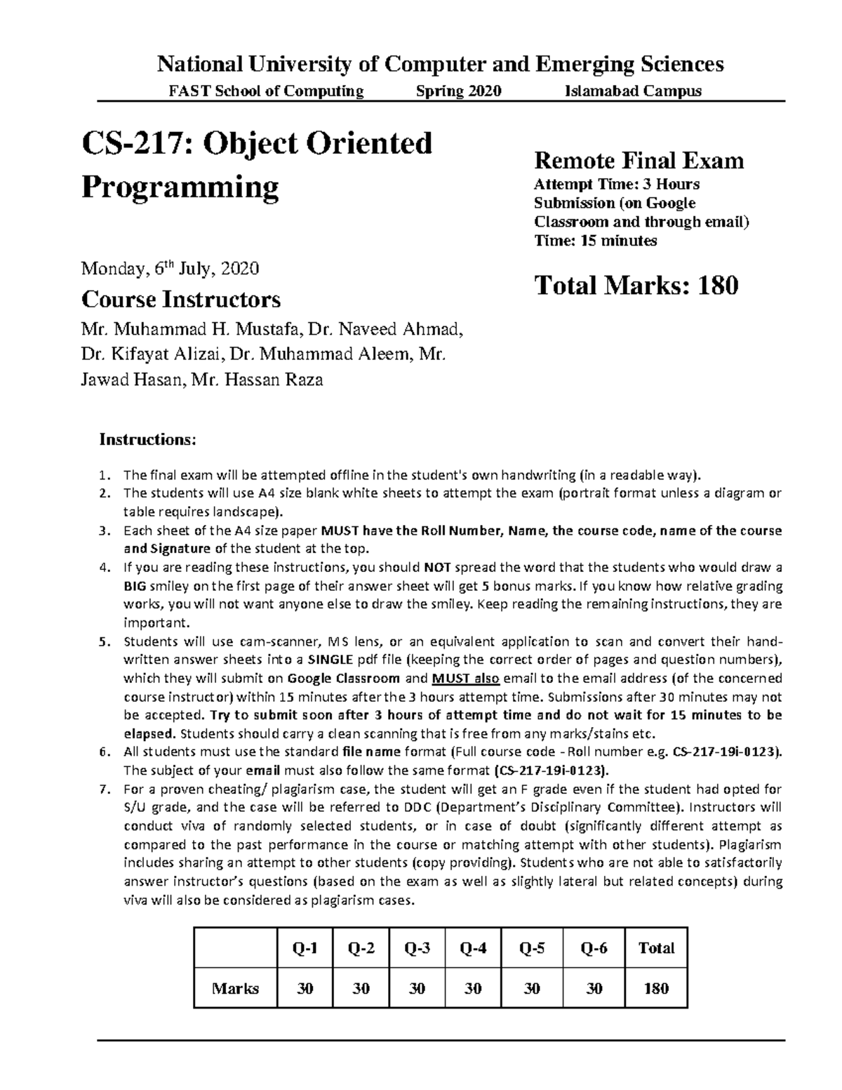 CS-217 OOP Final Exam Spring 2020 - Instructions and Practice Questions ...