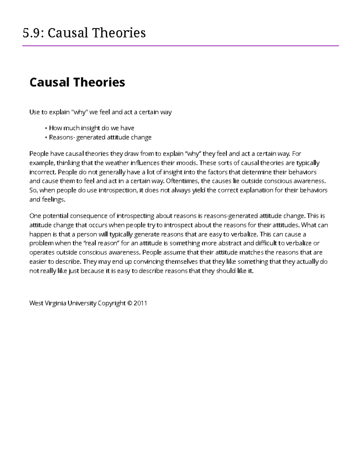 5.9: Causal Theories - Understanding Attitude Change and Behavior - Studocu