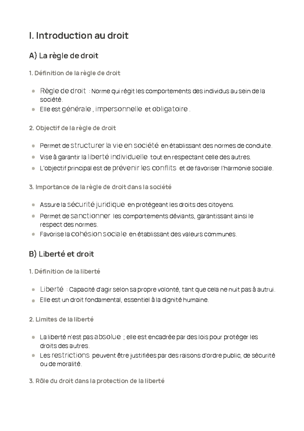 Introduction au droit - I. Introduction au droit A) La règle de droit 1 ...