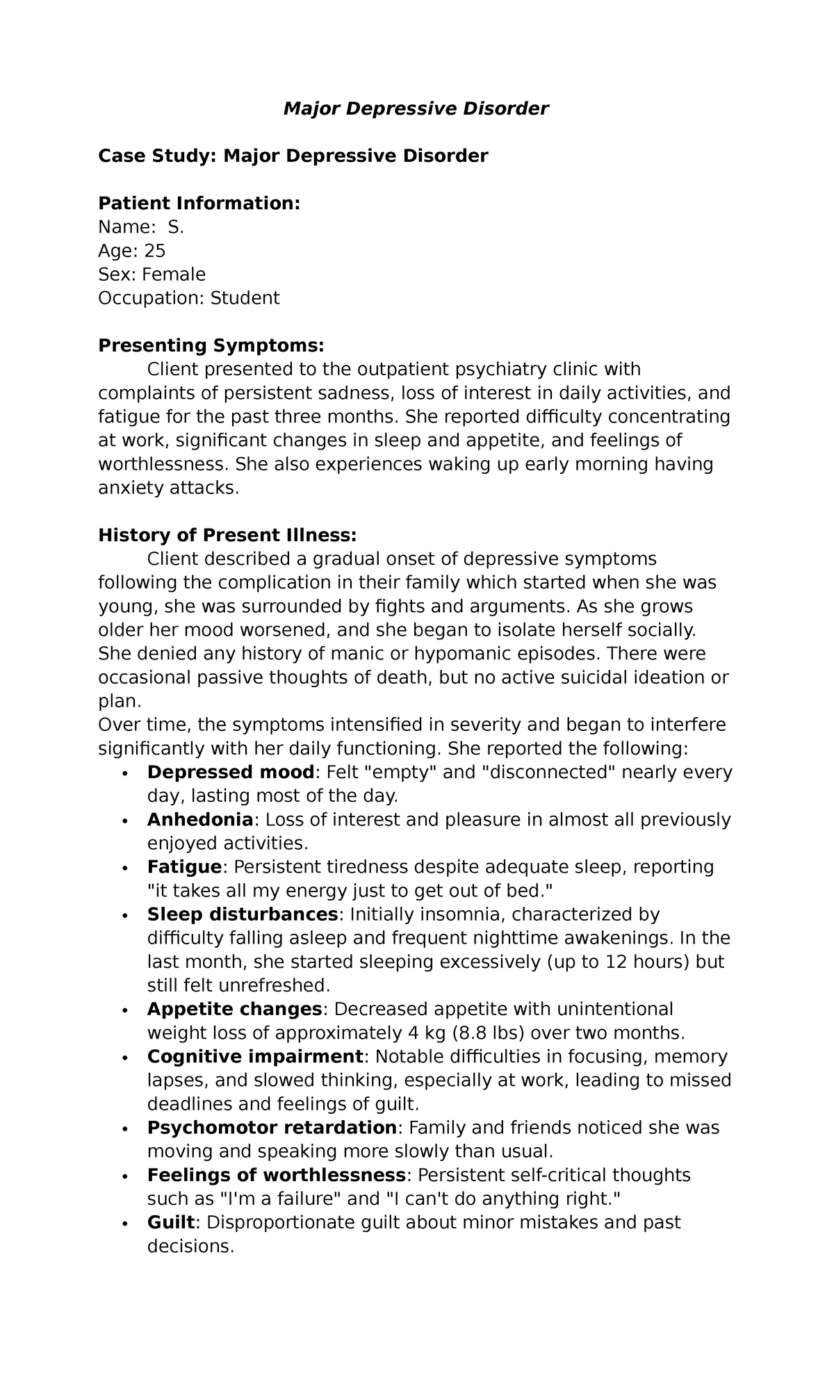 MDD Case Study: Understanding Major Depressive Disorder in a 25-Year ...