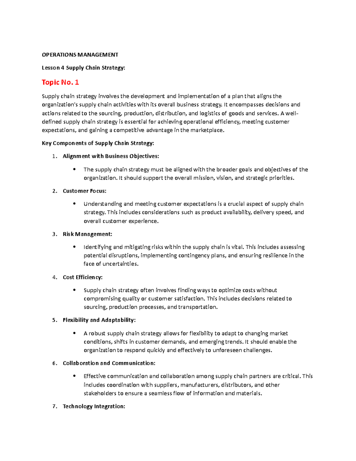 Lesson 4 Supply Chain Management - OPERATIONS MANAGEMENT Lesson 4 ...