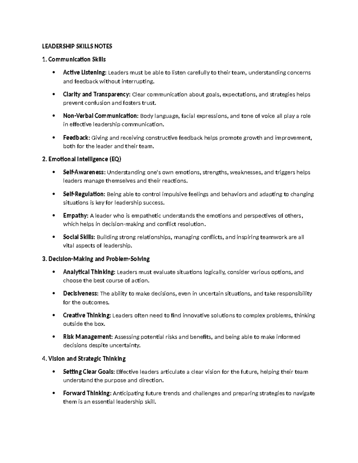 Leadership Skills Overview: Key Concepts & Strategies Notes - Studocu