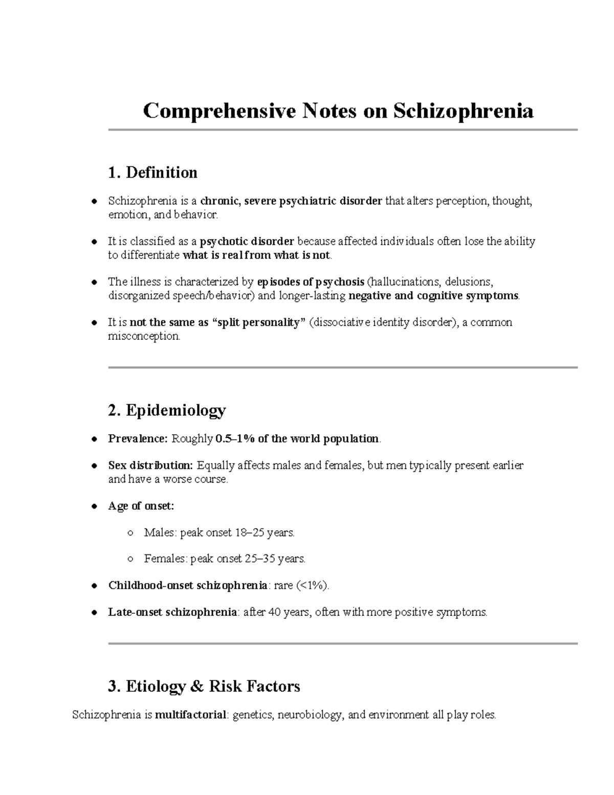 Comprehensive Study Notes on Schizophrenia (PSY 101) - Studocu