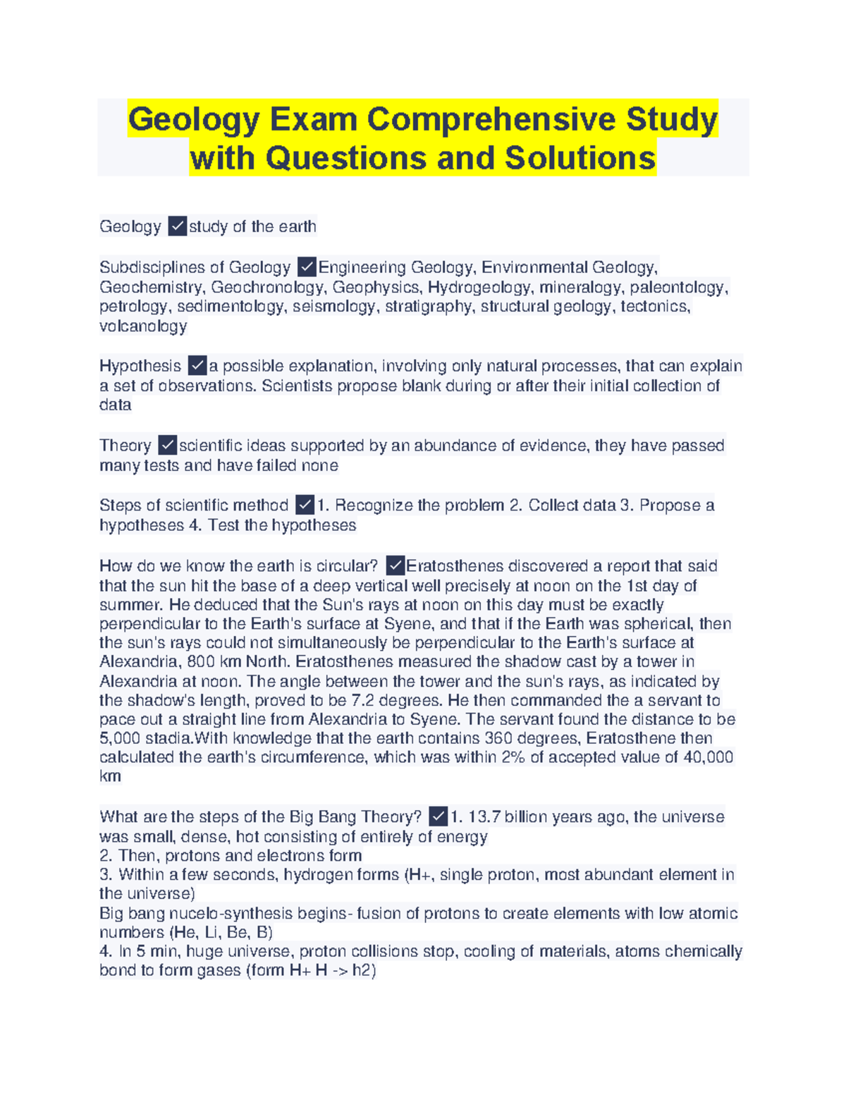 Geology 101: Comprehensive Exam Study Guide with Questions & Solutions ...
