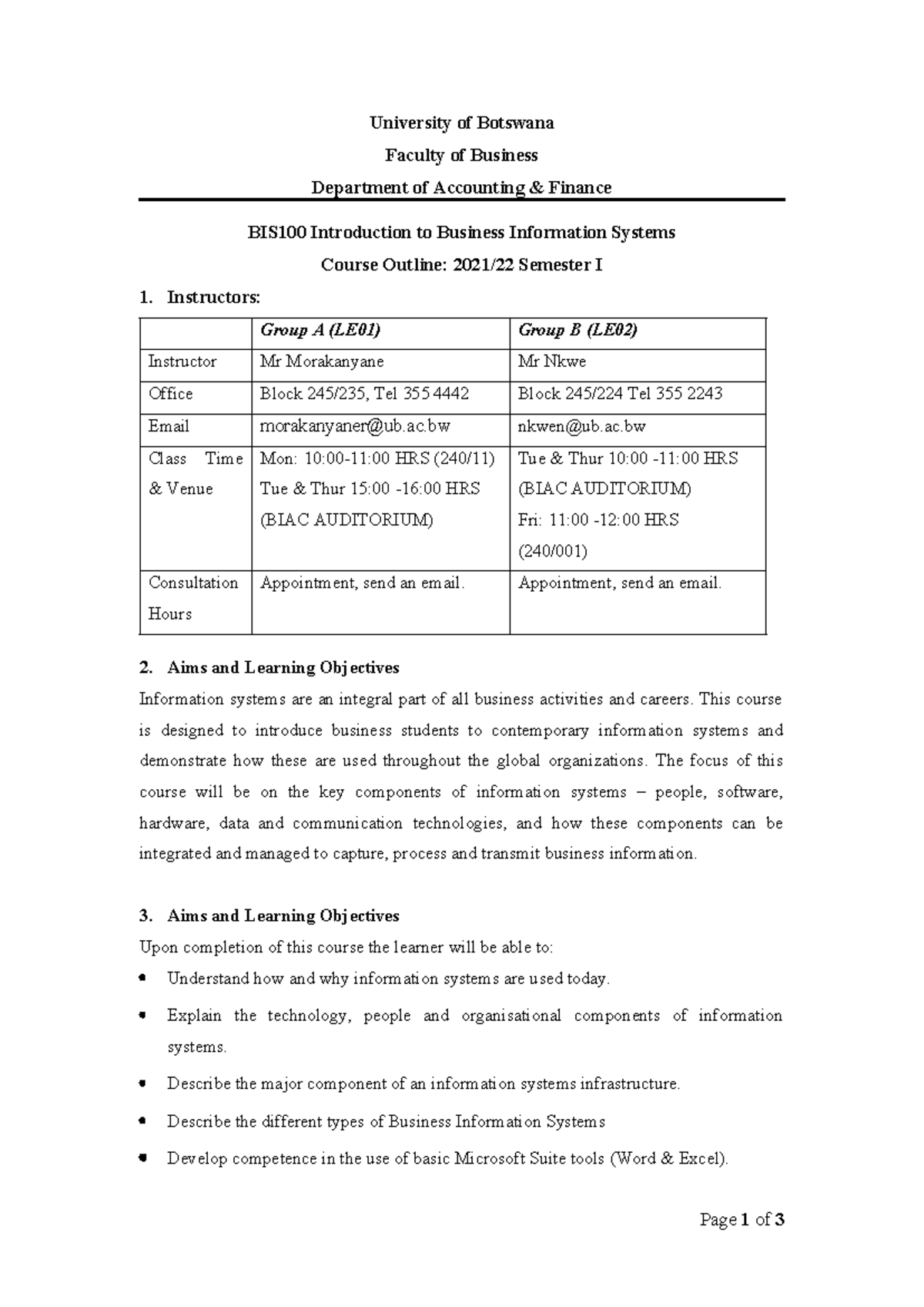 BIS100 Course Outline: Introduction to Business Information Systems ...