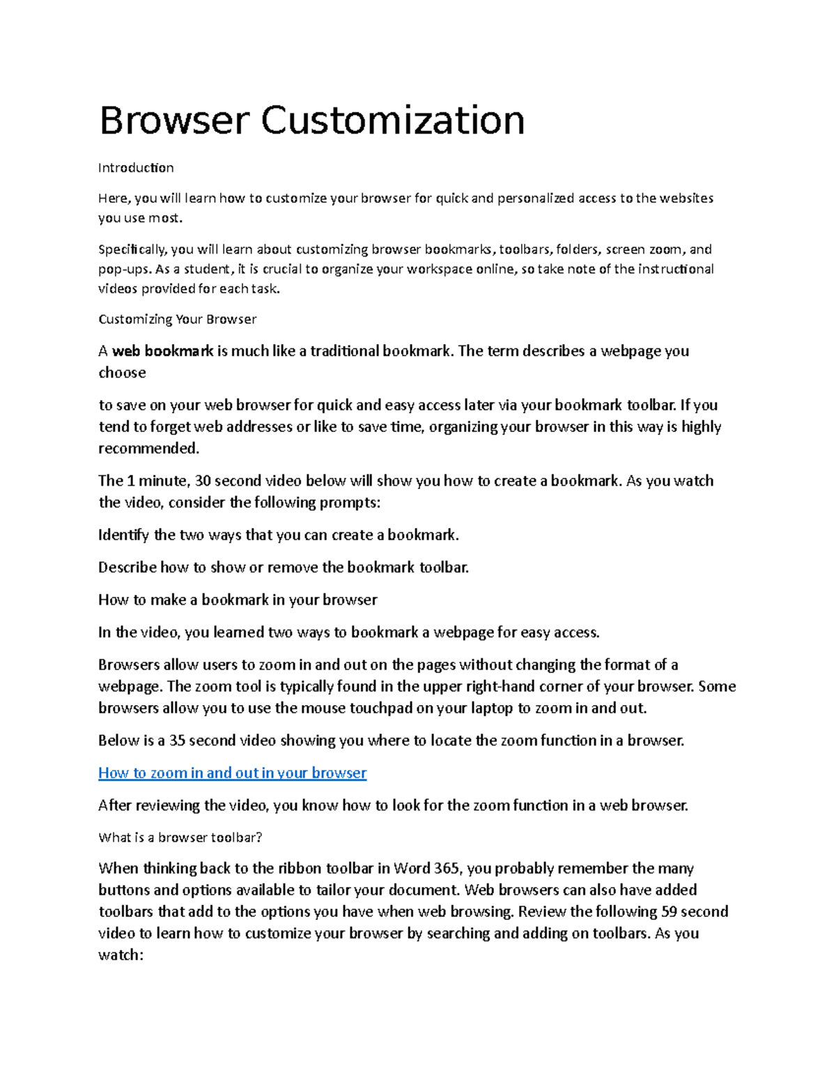 Customizing Your Browser: Bookmarks, Toolbars & Pop-ups Guide - Studocu