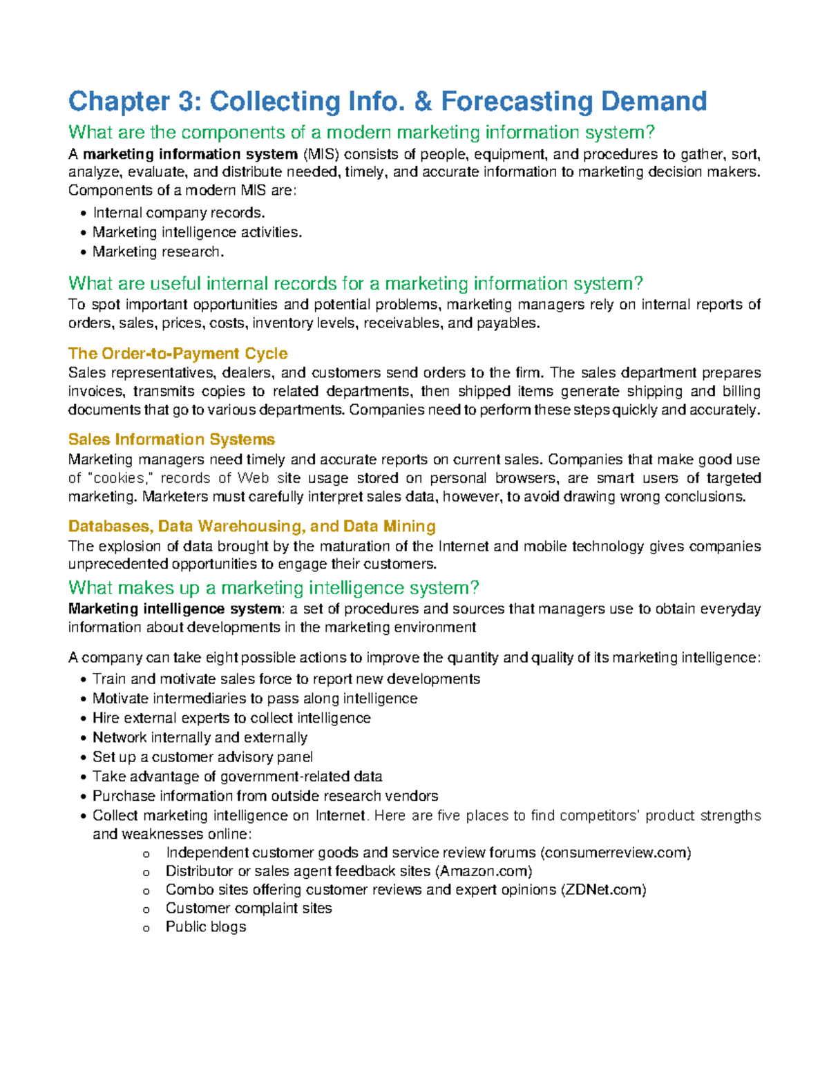 Chapter 3 - summary of CH3 - Marketing Management - Chapter 3 ...