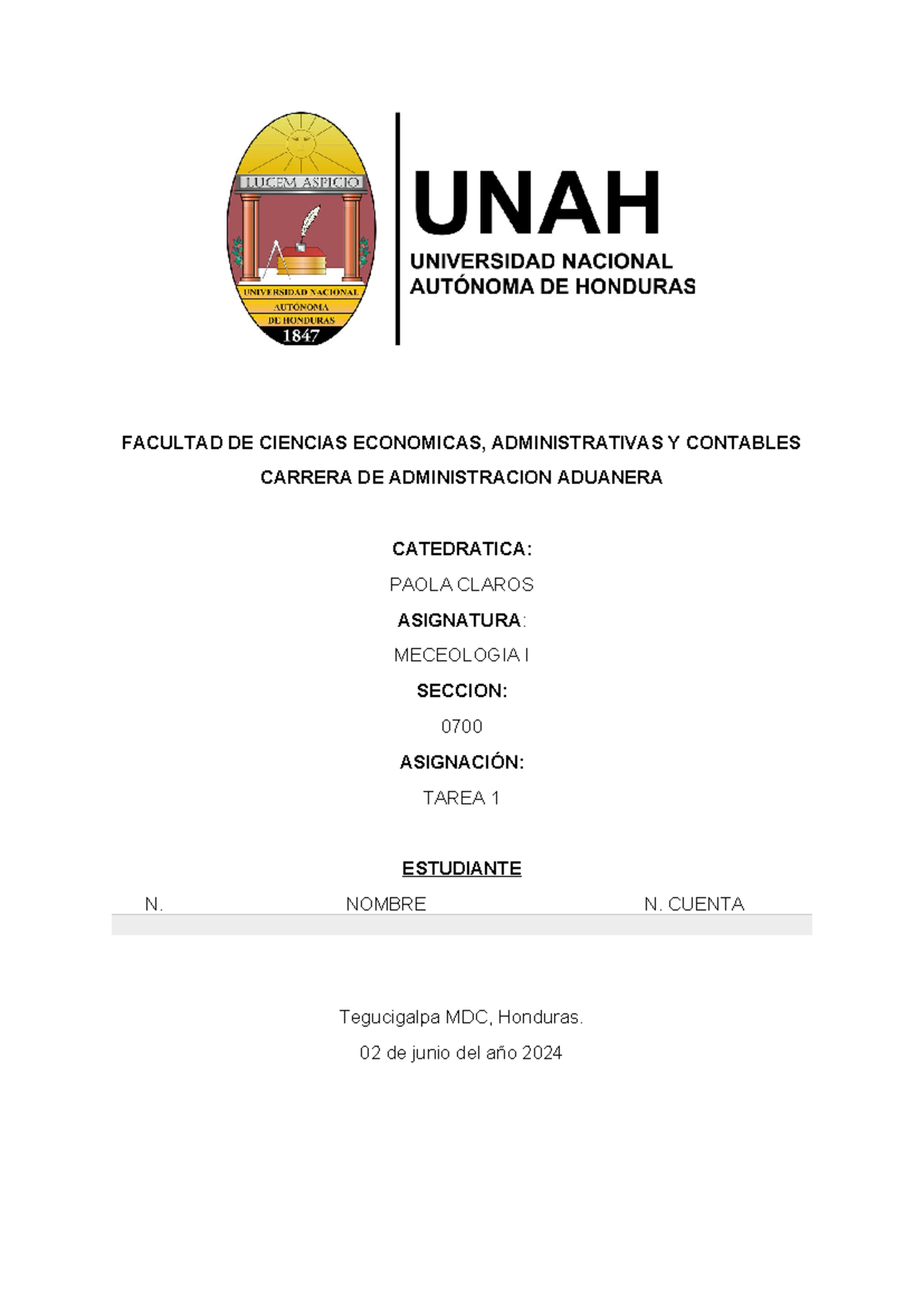 Tarea 1 - FACULTAD DE CIENCIAS ECONOMICAS, ADMINISTRATIVAS Y CONTABLES ...