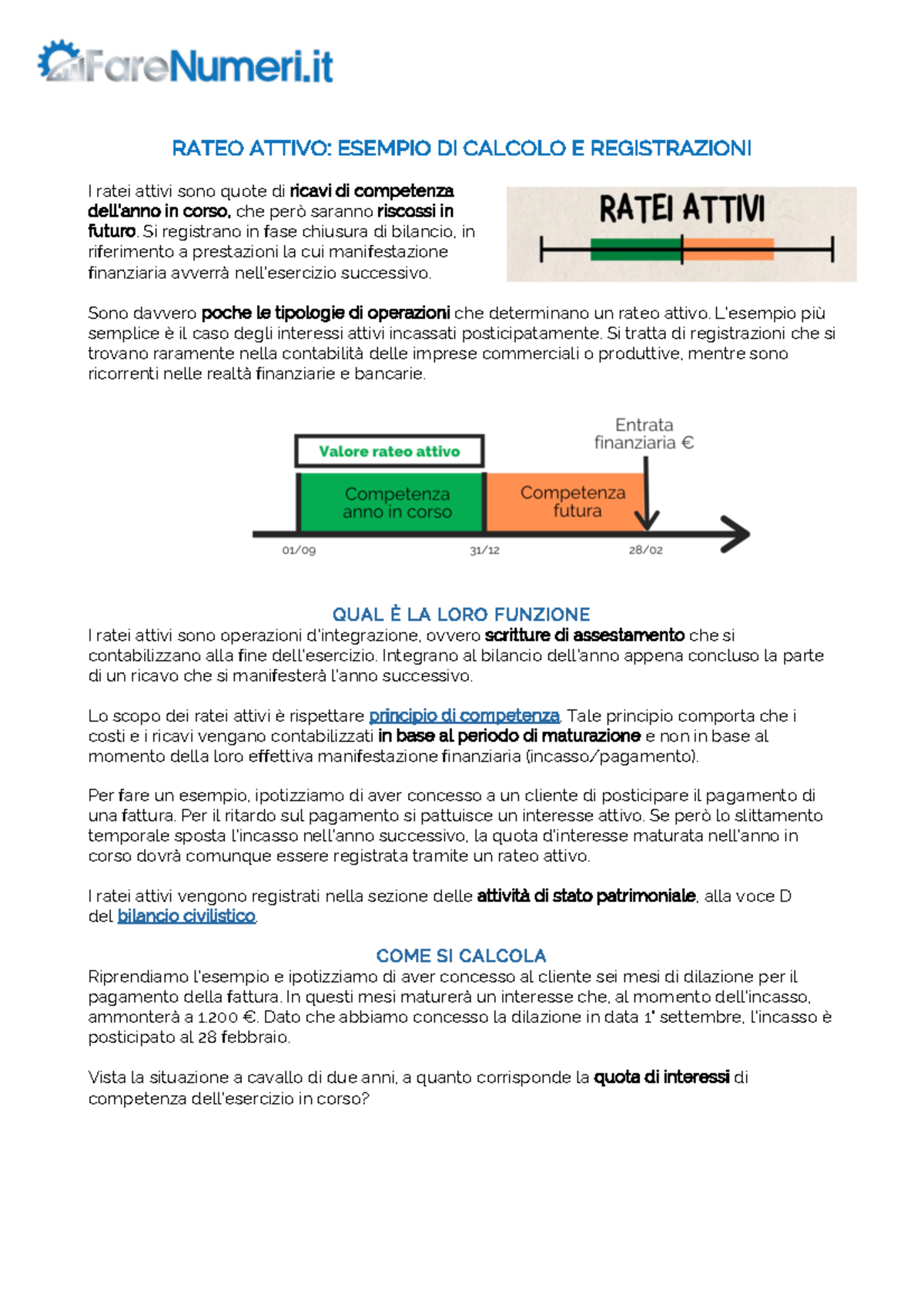 Rateo Attivo: Esempi di Calcolo e Registrazioni in Contabilità - Studocu