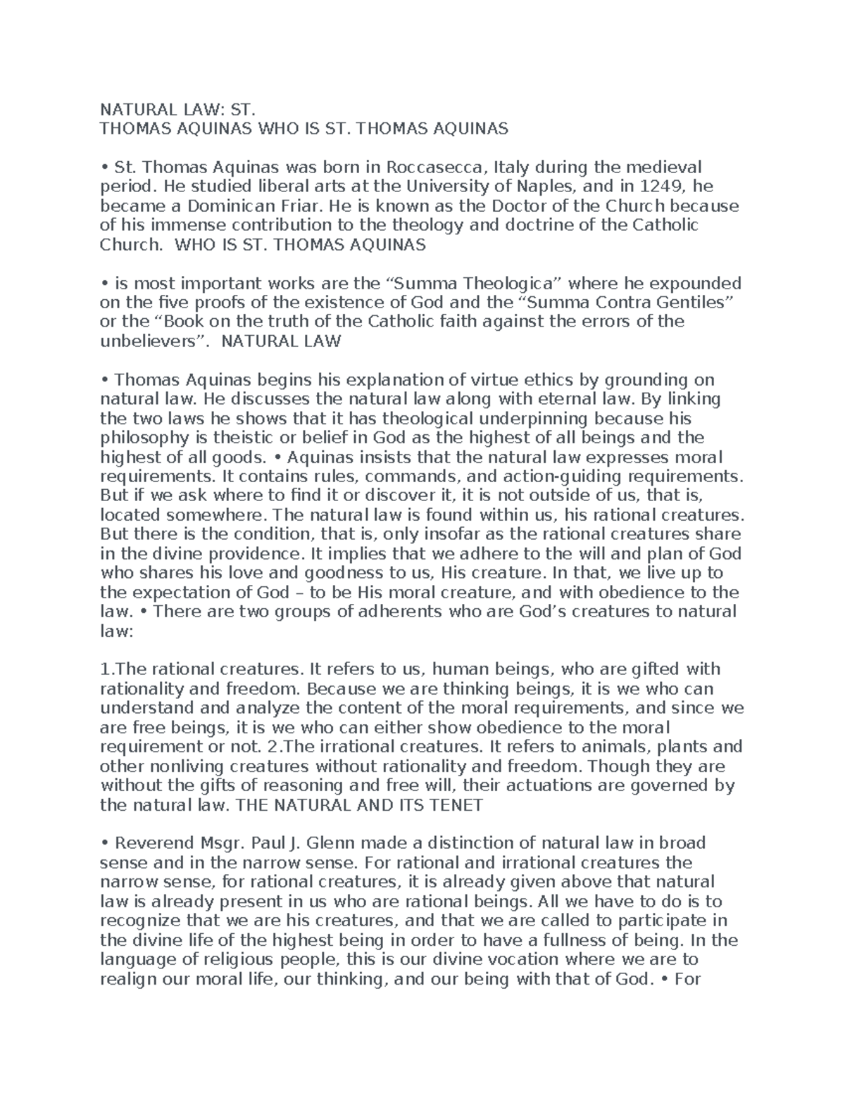 Natural LAW - ethics - NATURAL LAW: ST. THOMAS AQUINAS WHO IS ST ...