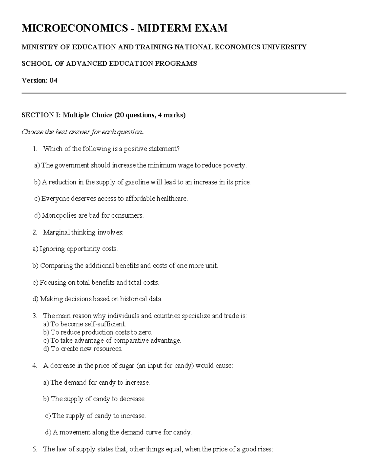 MICROECONOMICS MIDTERM EXAM NOTES - NATIONAL ECONOMICS UNIVERSITY - Studocu