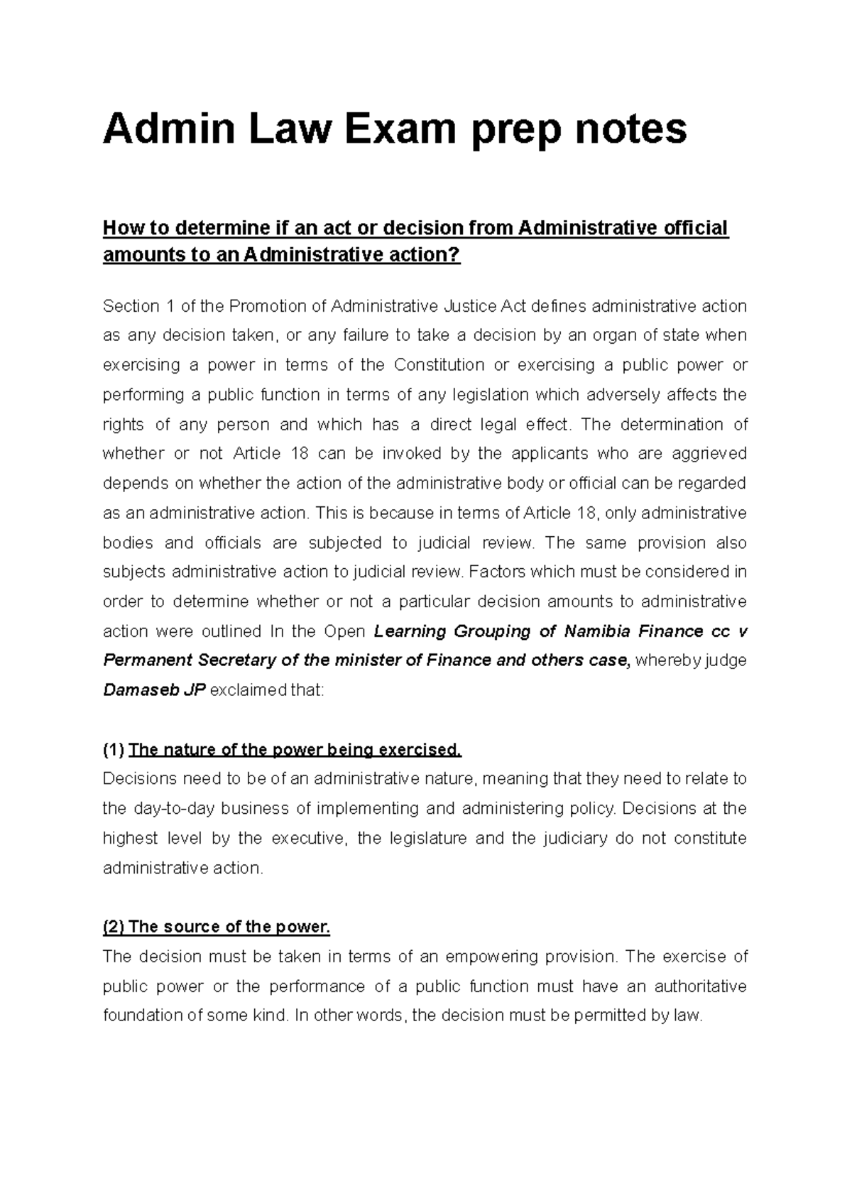 Admin LAW EXAM PREP: Key Concepts and Case Analysis - Studocu
