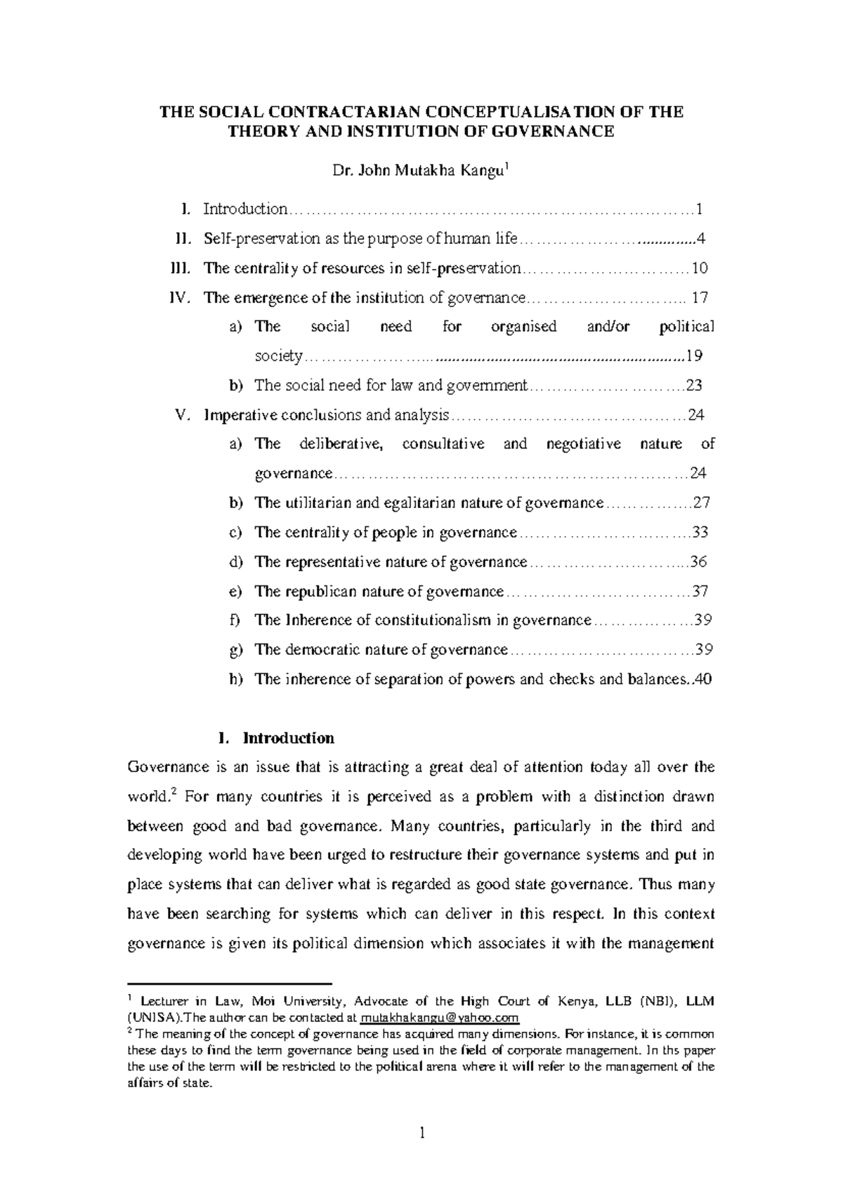 Social Contract Theory and Governance Institutions: A Conceptual Study ...