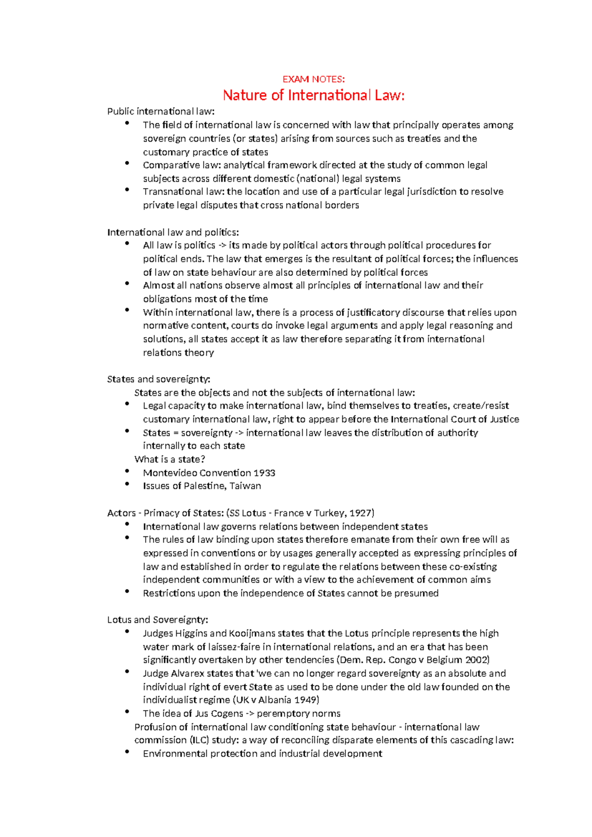 EXAM NOTES: Nature of International Law (INTL 101) - Studocu