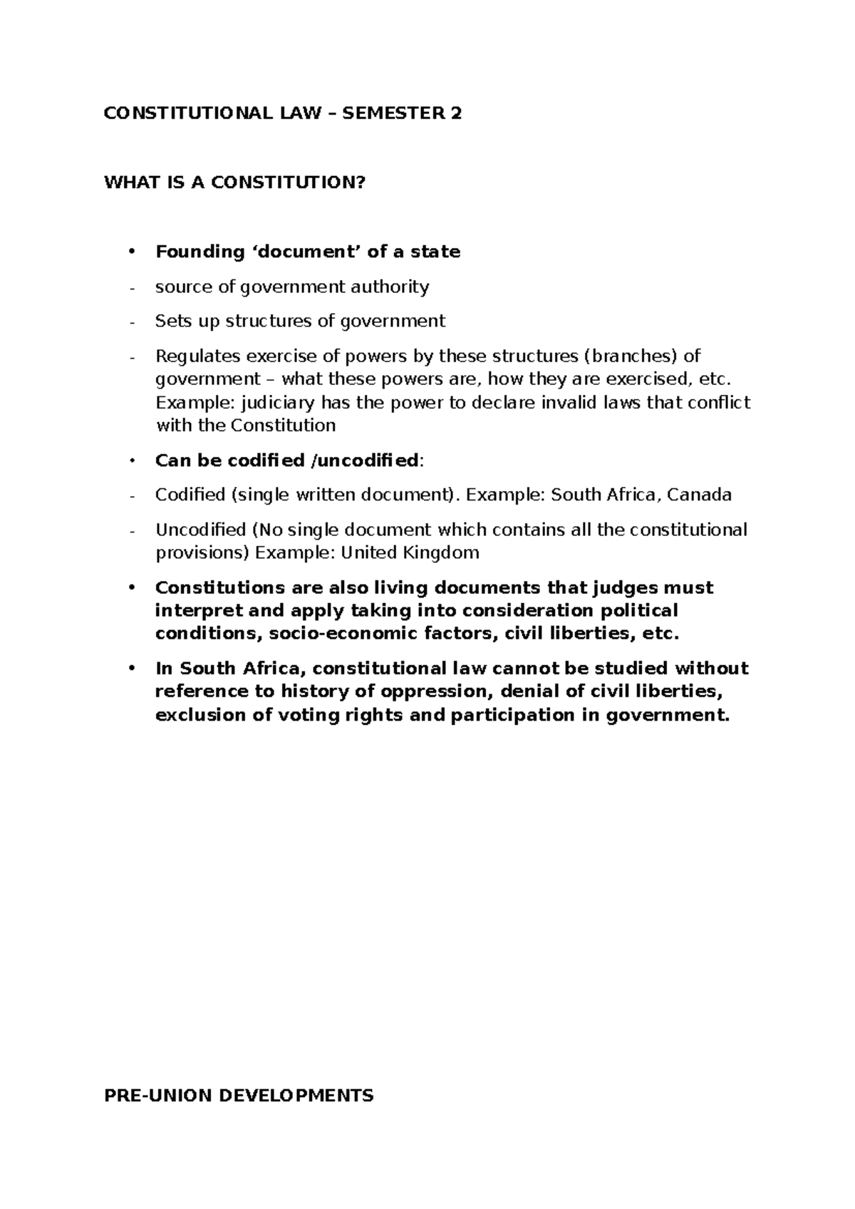 Conlaw Notes - Overview of South African Constitutional History - Studocu