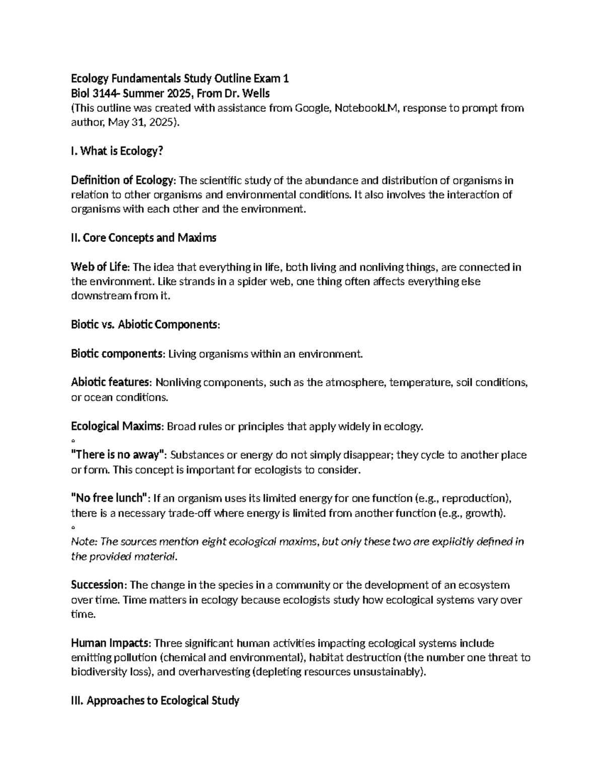 Ecology Exam 1 Study Guide BIOL Summer 2025 - Studocu