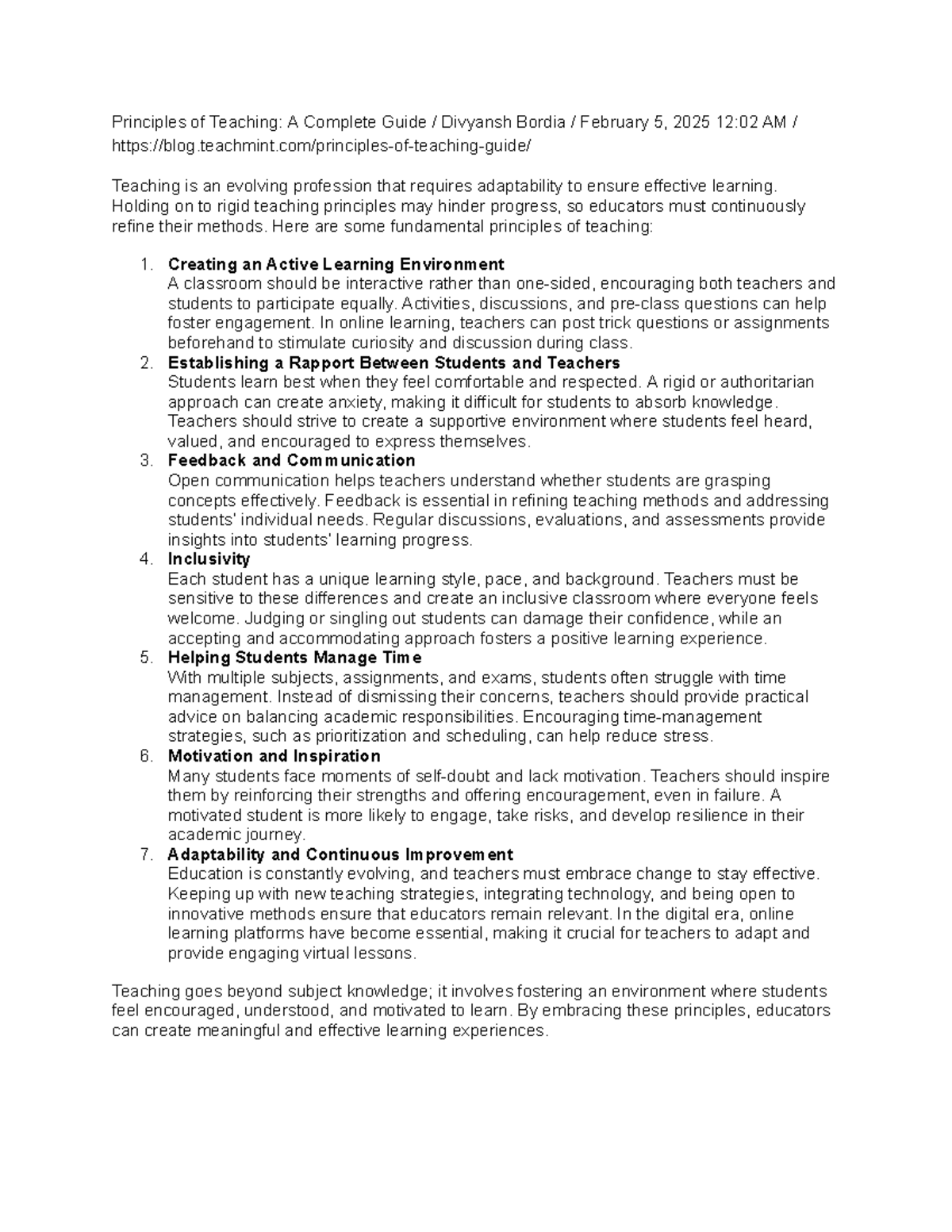 PMTA - Notes - Principles of Teaching: A Complete Guide / Divyansh ...