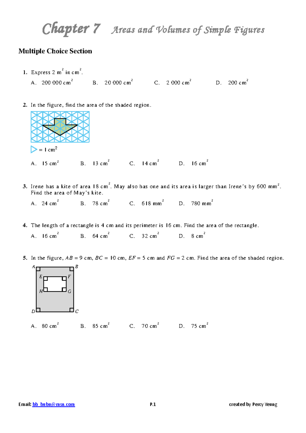 S1 Ch7 Areas & Volumes of Simple Figures - MCQ Practice - Studocu