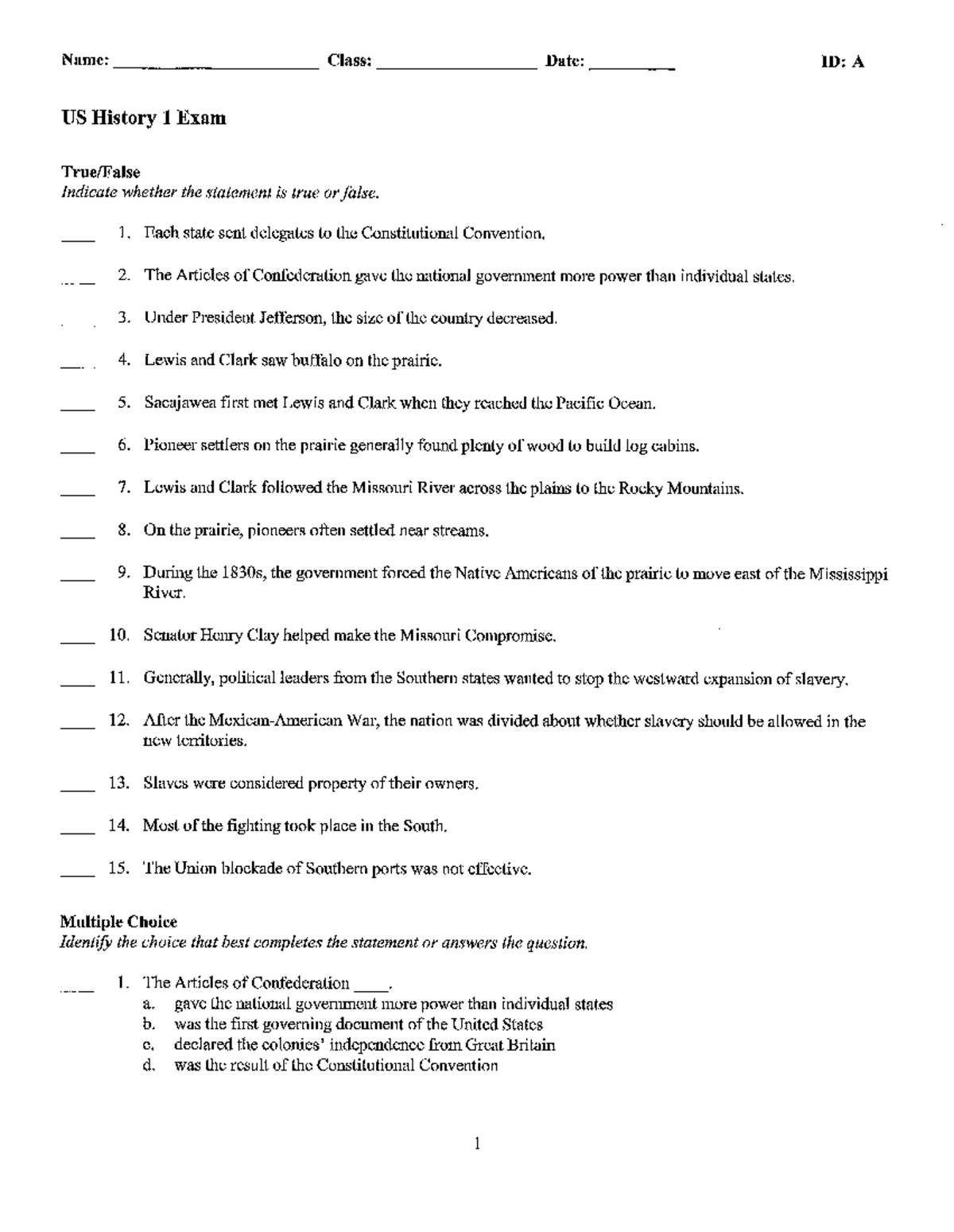 Final Exam Study Guide for US History 1: Key Facts and Events - Studocu