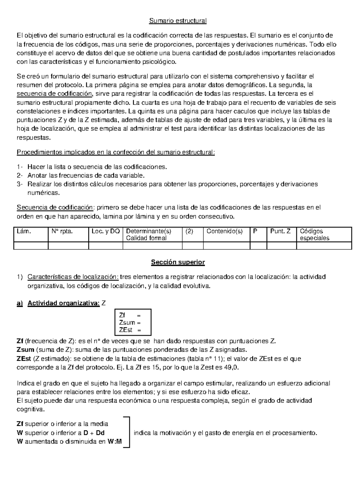 Interpretación del Test de Rorschach: Sumario Estructural y Análisis ...