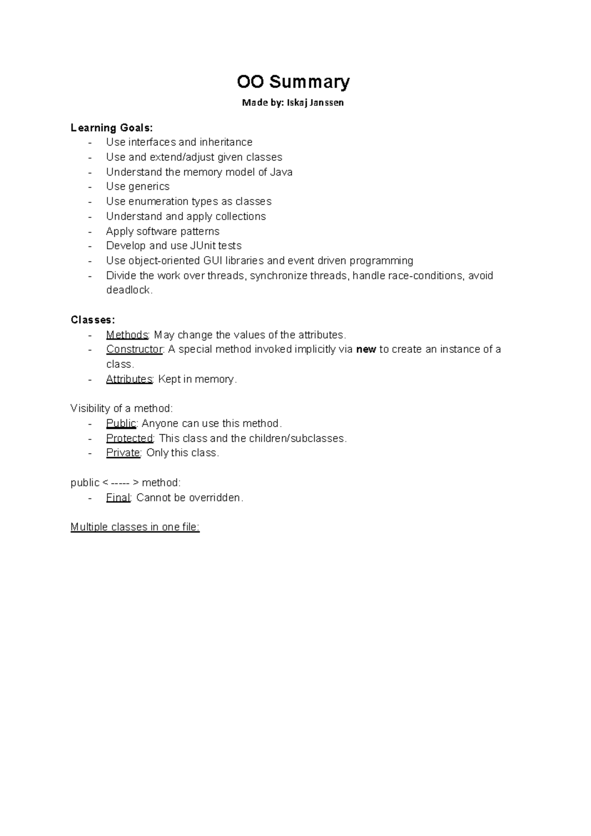 OO-Summary - Lecture Notes on Object-Oriented Java Programming ...