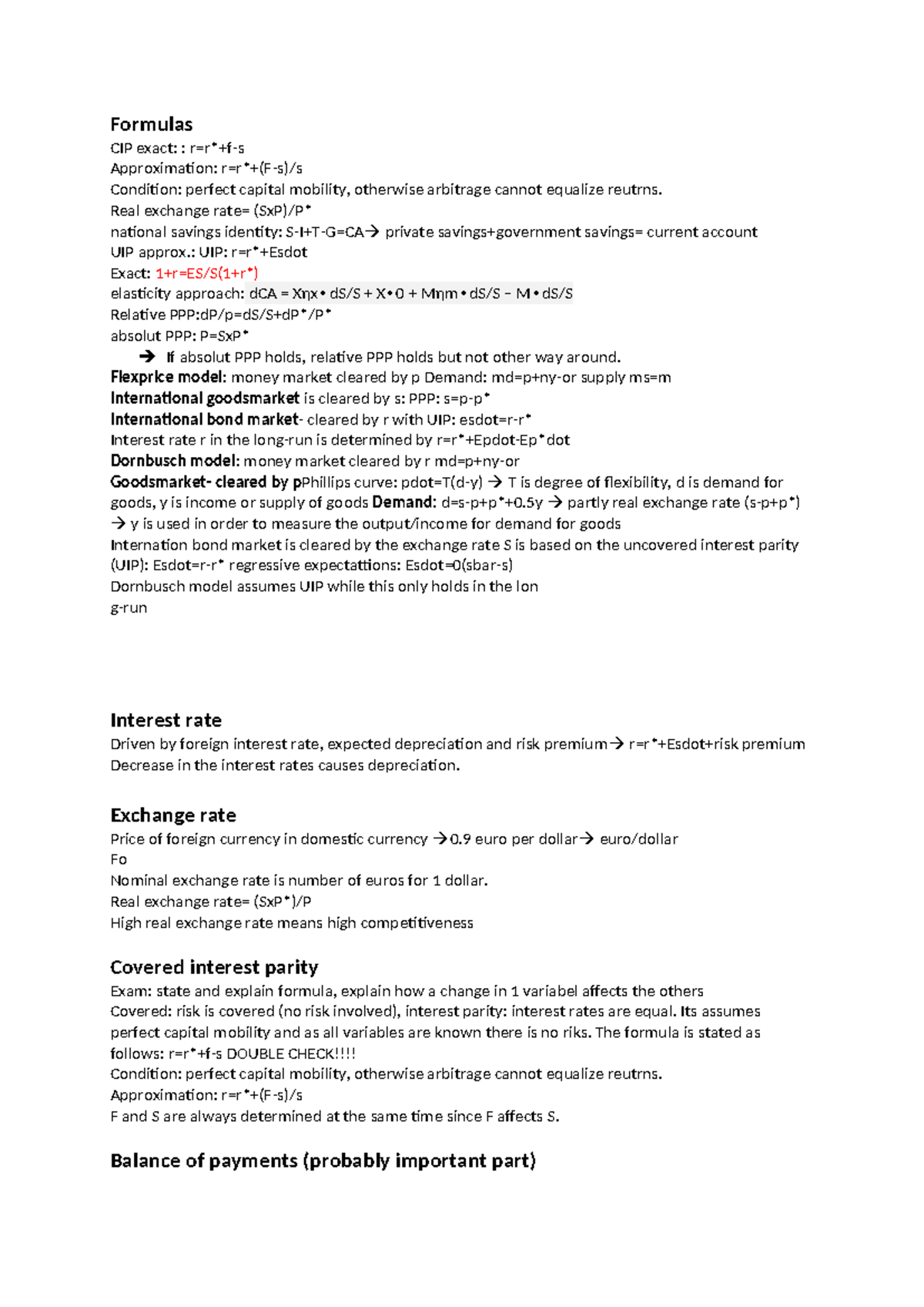 Summary of IMF Concepts and Formulas for Economics (ECO 101) - Studeersnel