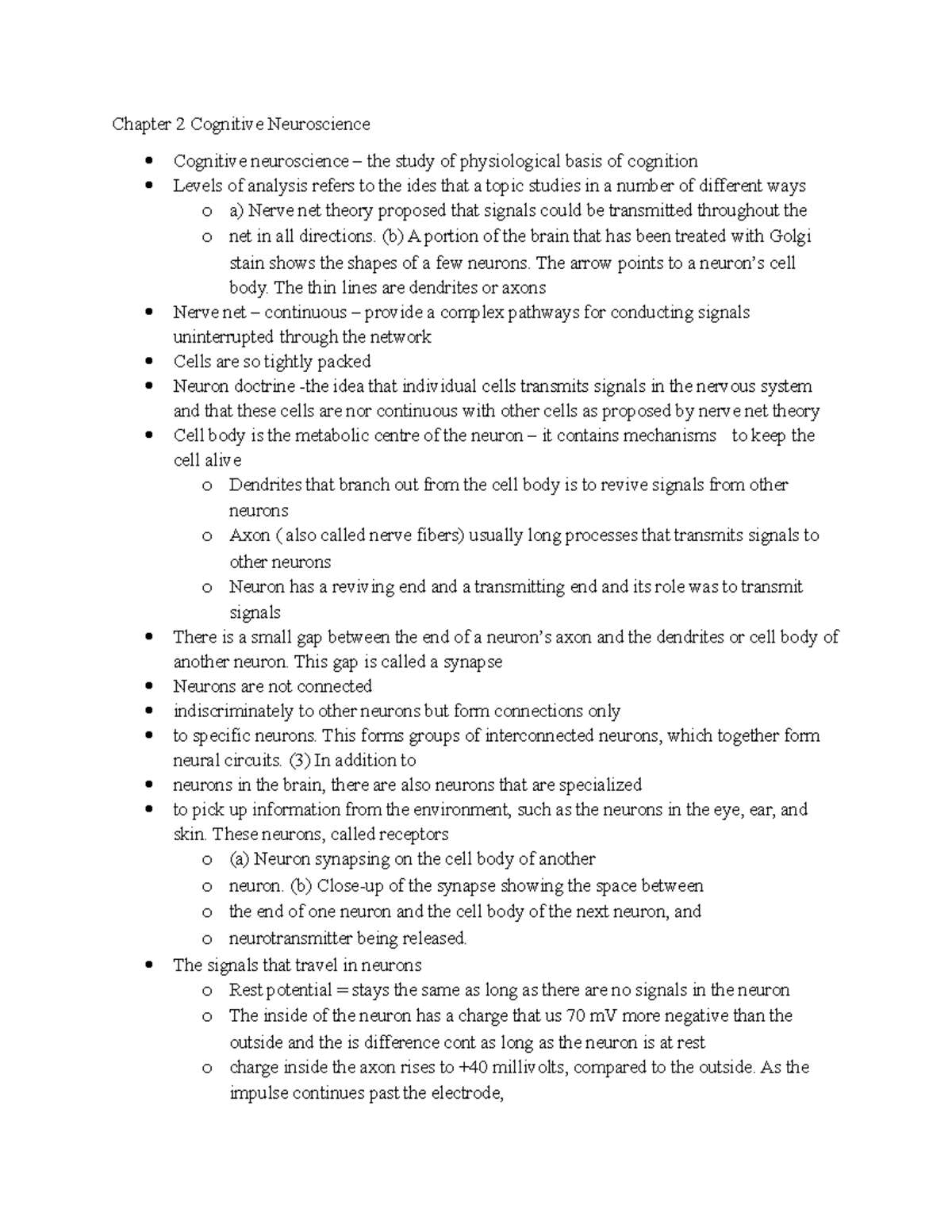 Cognitive Neuroscience: Chapter 2 Notes (CNS 101) - Studocu