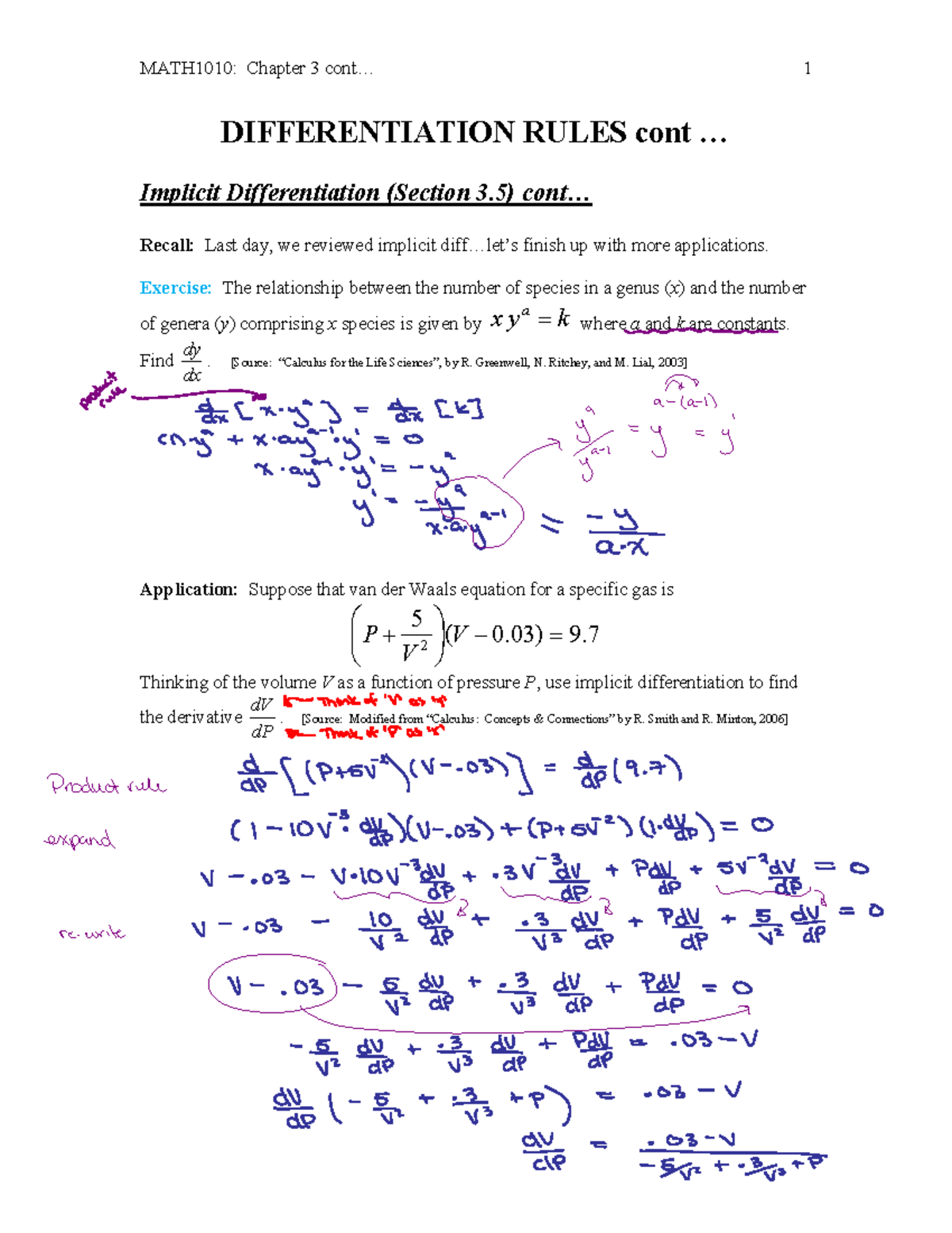MATH1010: Chapter 3 Differentiation Rules & Implicit Derivatives - Studocu