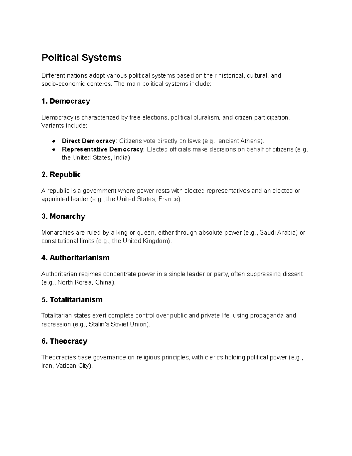 Politics system - Political Systems Different nations adopt various ...