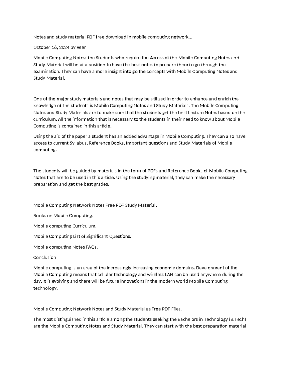 B.Tech Mobile Computing Lecture Notes & Study Material PDF - Studocu
