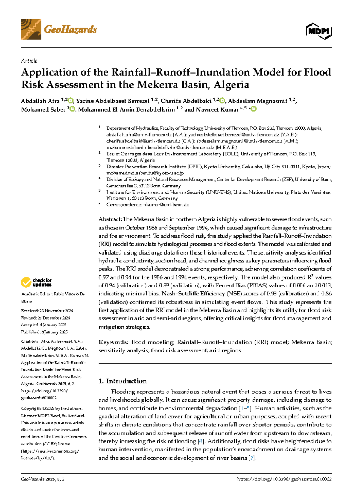 Application of RRI Model for Flood Risk Assessment in Mekerra Basin ...