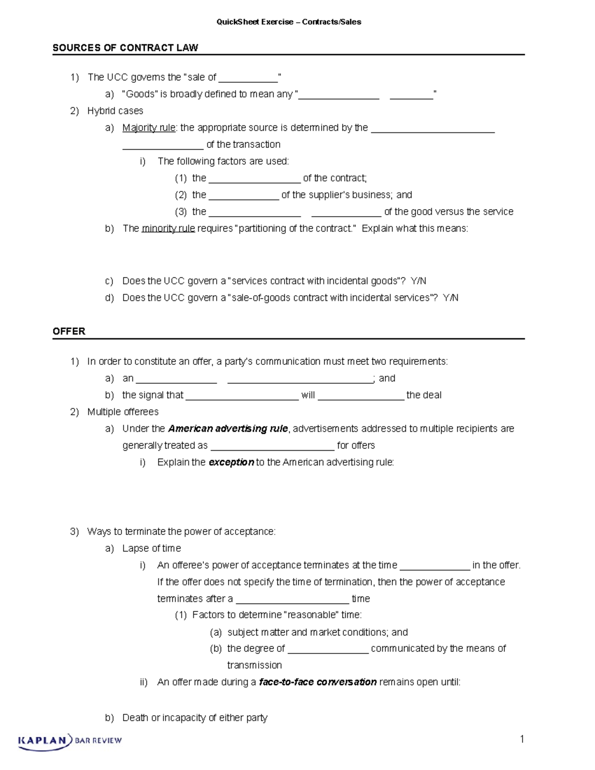 MBE Contract Law Study Guide: Key Concepts for Exam Prep - Studocu