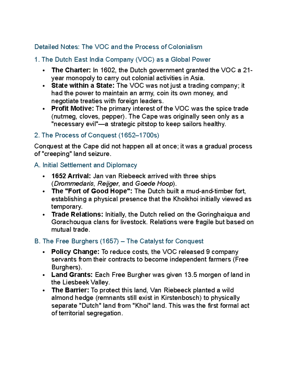 Grade 10 History: VOC and Colonialism Process Overview - Studocu
