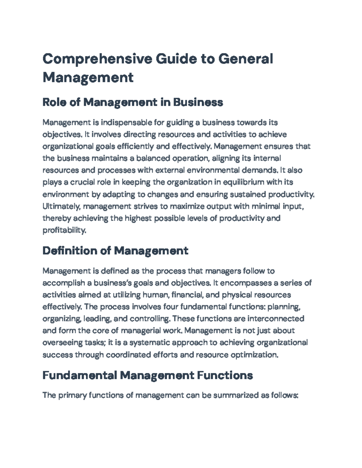 Comprehensive Overview of Management Theories and Practices (MGMT 101 ...