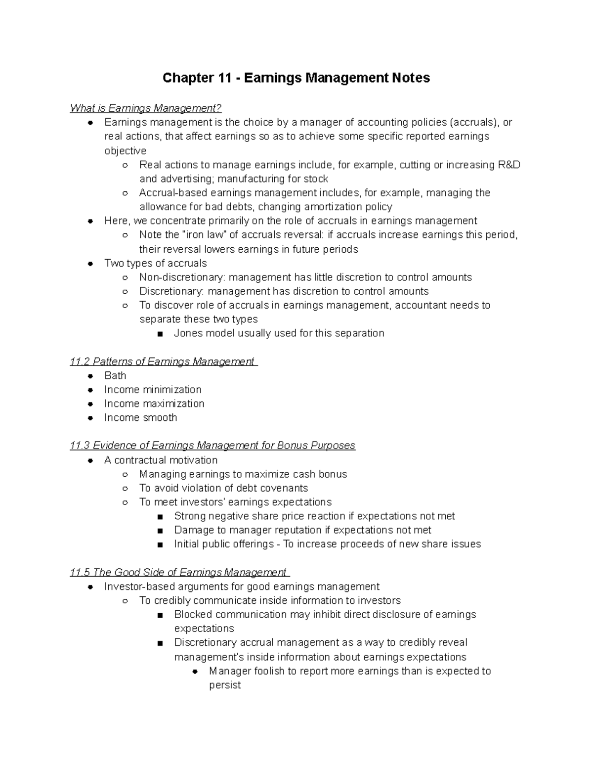 Chapter 11 Notes - Chapter 11 - Earnings Management Notes What is ...