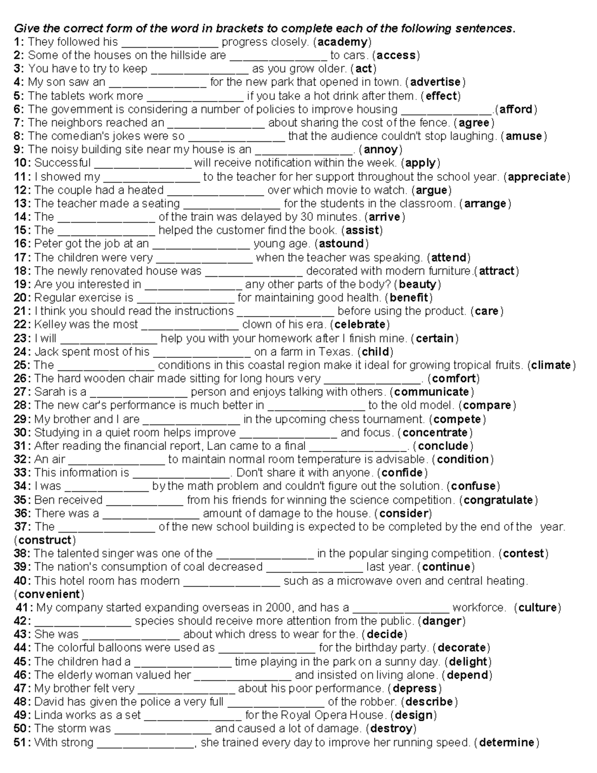 Word Form Completion Exercise: Improve 2 - Vocabulary Practice - Studocu