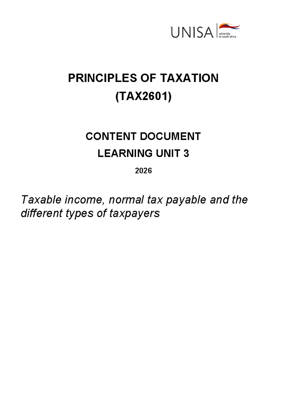 TAX2601 2026 Learning Unit 3: Taxable Income & Taxpayer Types - Studocu