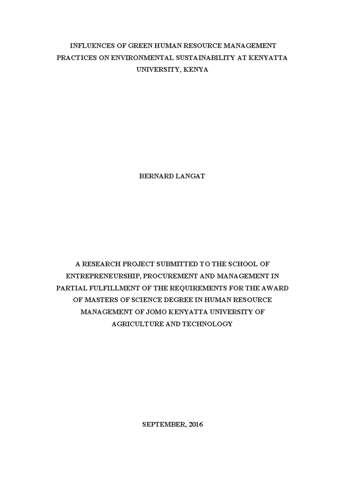 GHRM Practices and Environmental Sustainability: A Study at JKUAT - Studocu