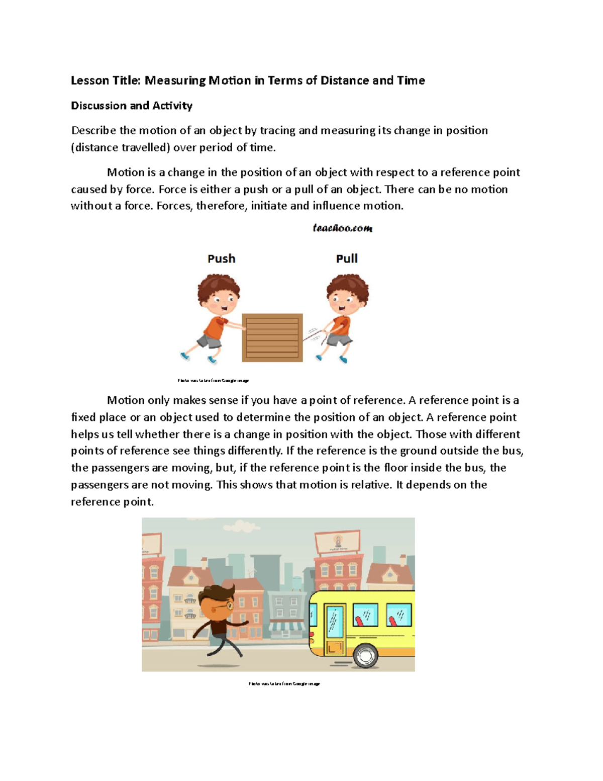 Science- Motion Lesson: Measuring Distance and Time in Motion - Studocu