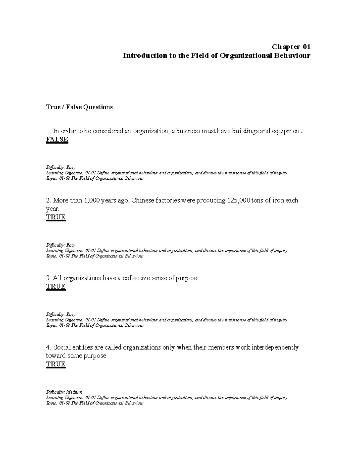 Organizational Behaviour Insights: True/False Q&A (Test 2021) - Studocu