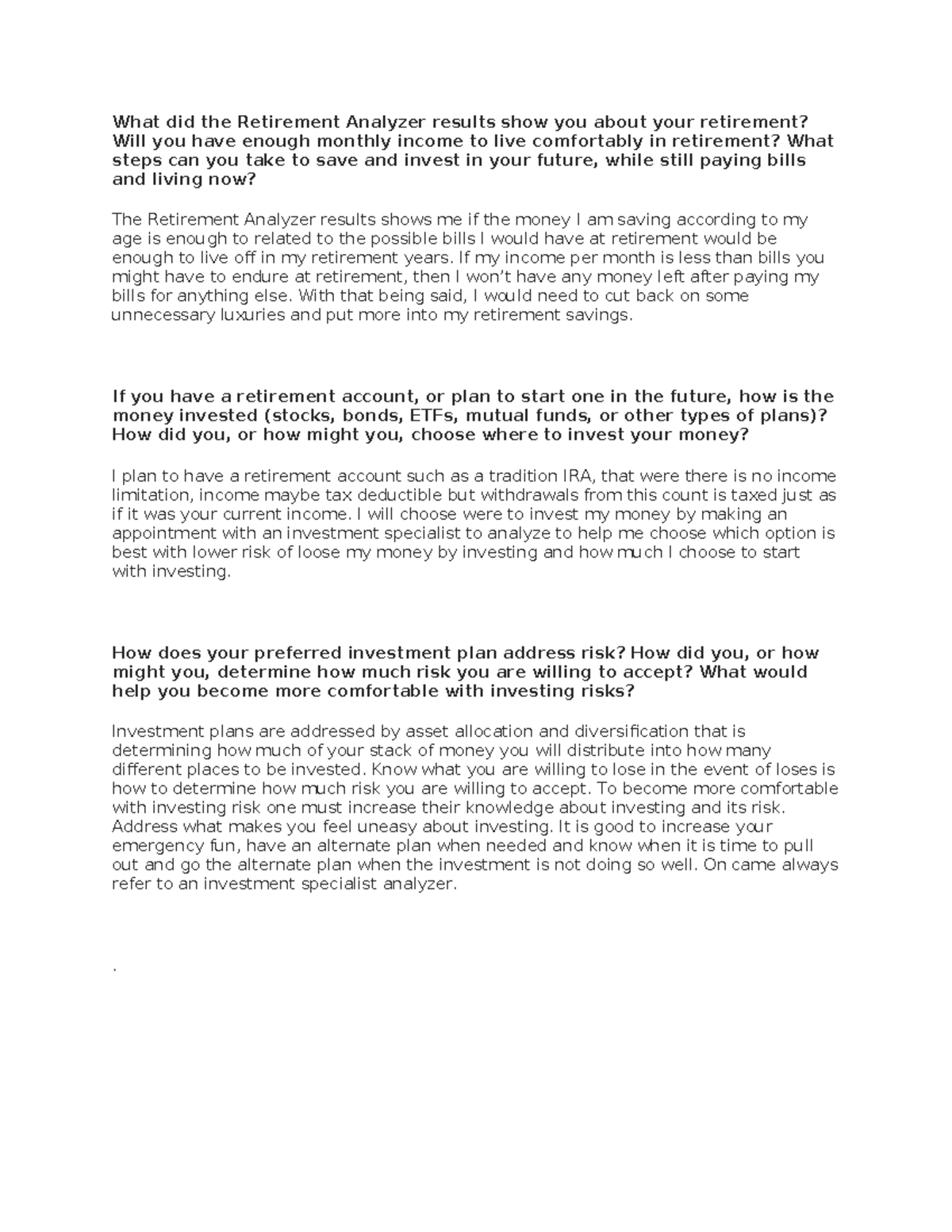 15+ Retirement Analyzer RET 101 Week 4 Discussion: Analyzing Retirement Savings and Risks - Studocu