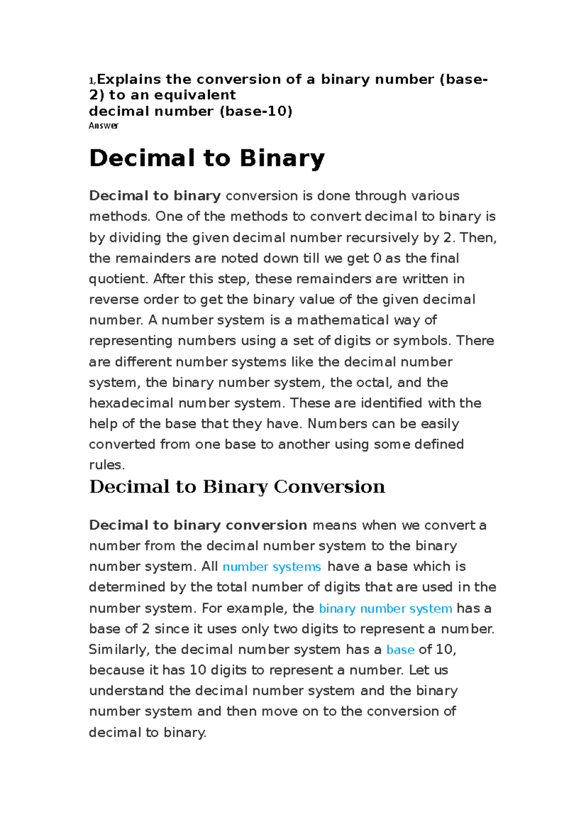 DEC 101: Understanding Decimal to Binary Conversion Methods - Studocu