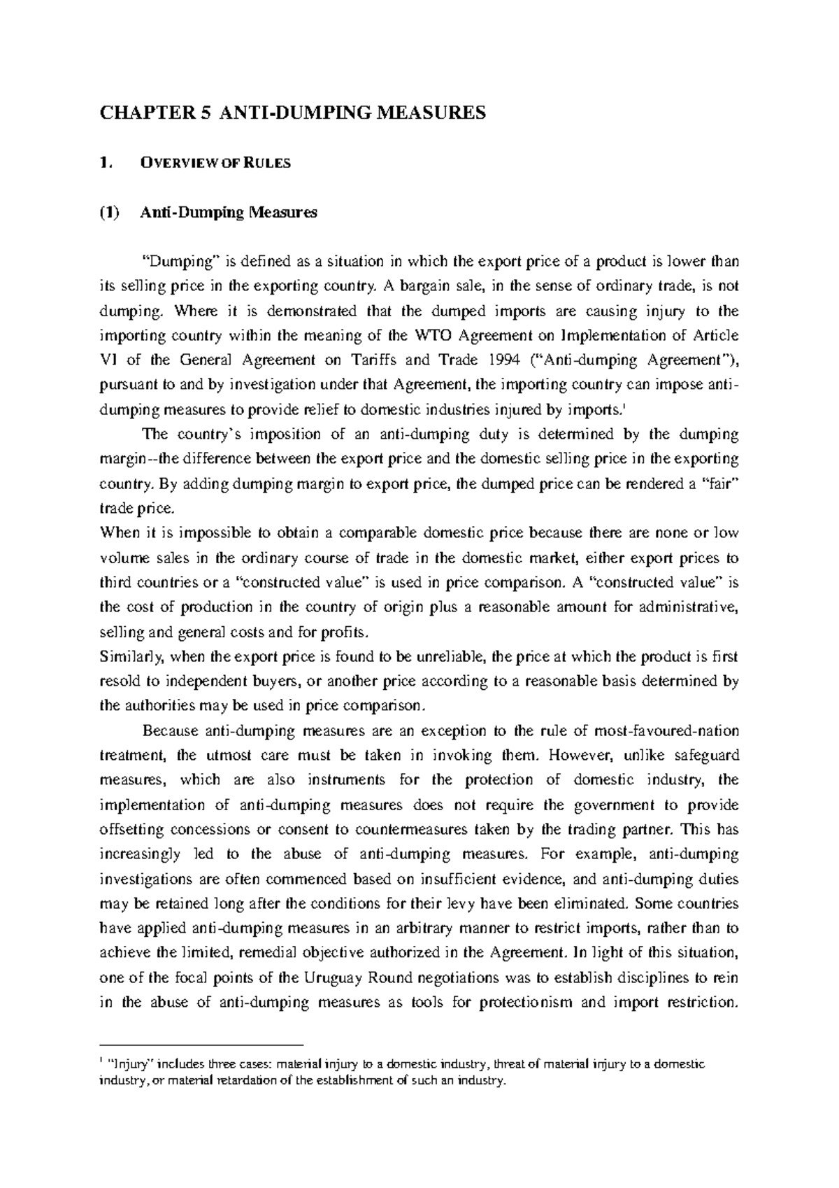 Anti-Dumping Measures: Analysis and Legal Framework (Course Code: LAW ...