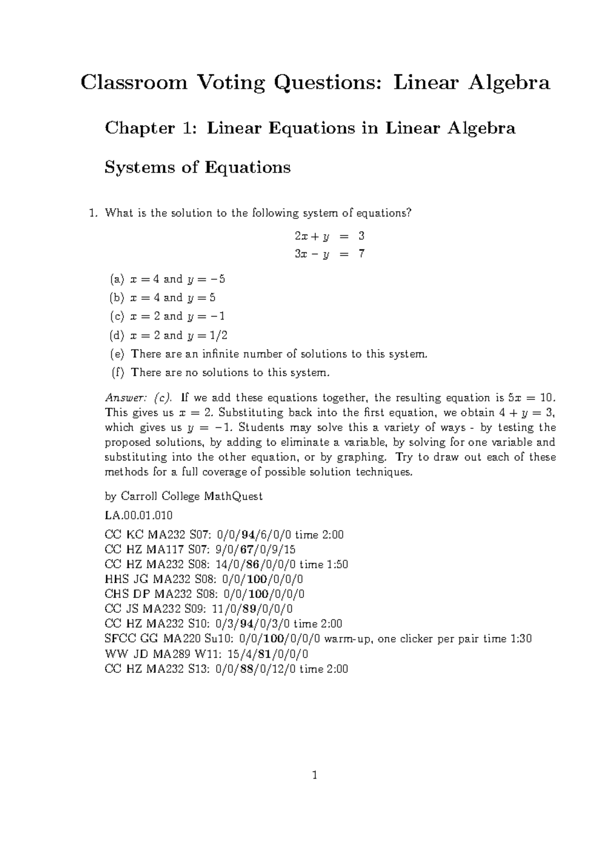 Exercises by author Lay - Classroom Voting Questions: Linear Algebra ...