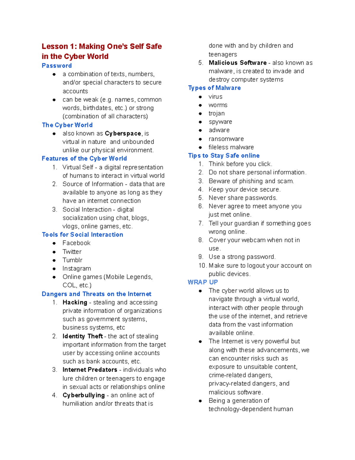 Emptech - notes - Lesson 1: Making One’s Self Safe in the Cyber World ...