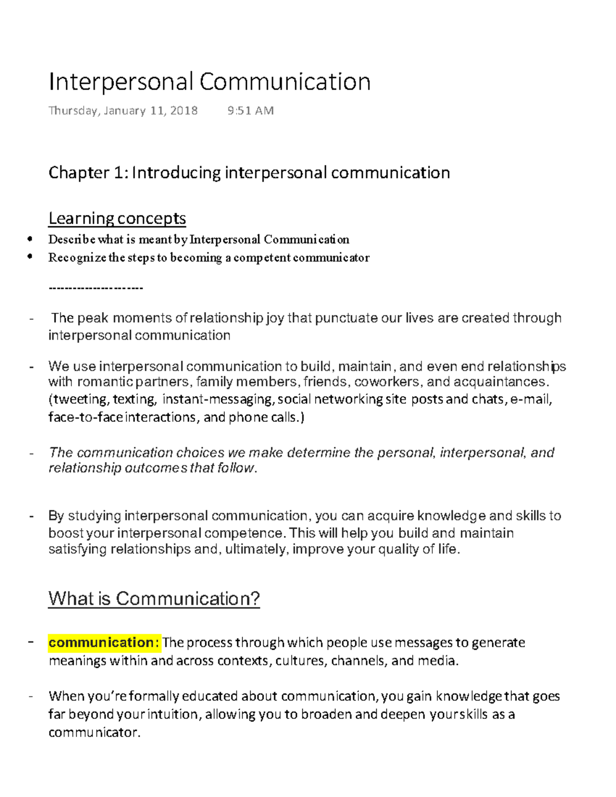 Interpersonal Communication Chap.1 - Chapter 1: Introducing ...