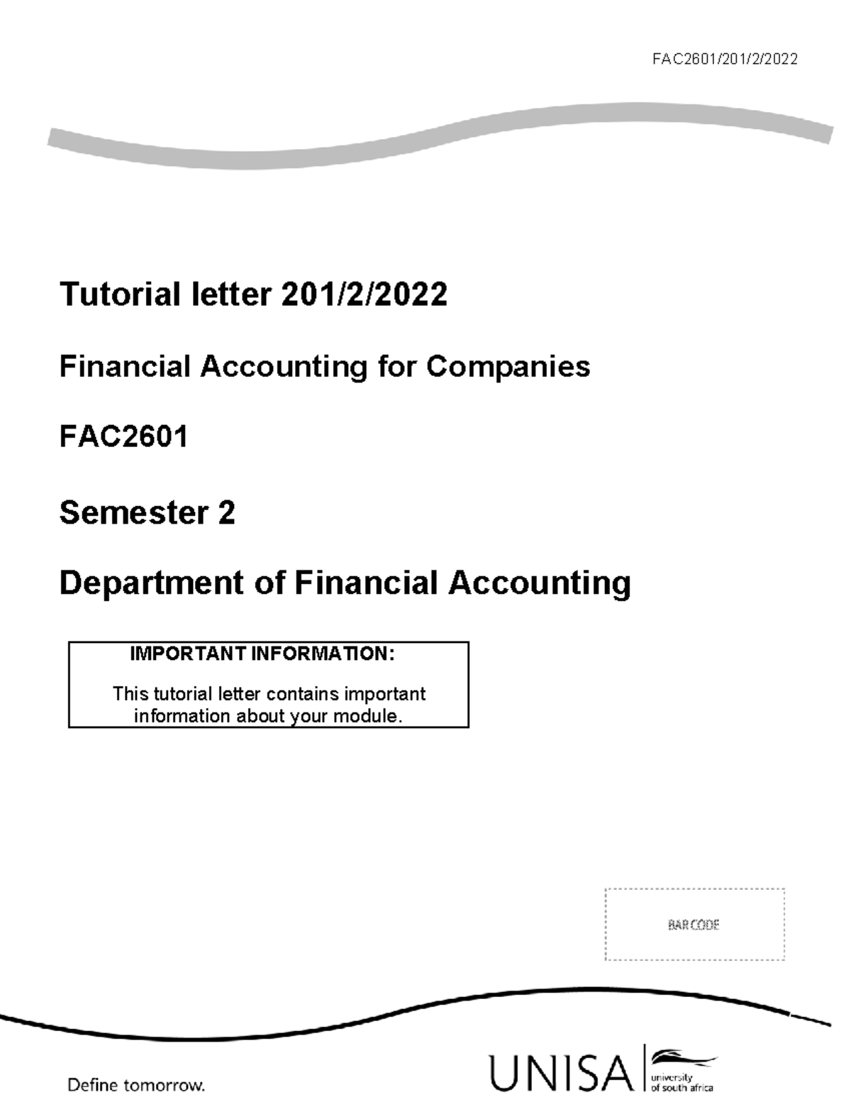 TL201 Solution Assessment 1 - FAC2601/201/2/ Tutorial letter 201/2 ...