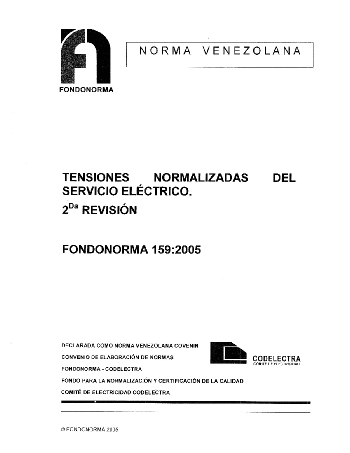 Covenin 159 2005: Normalized Tensions for Electric Service - Document Preview